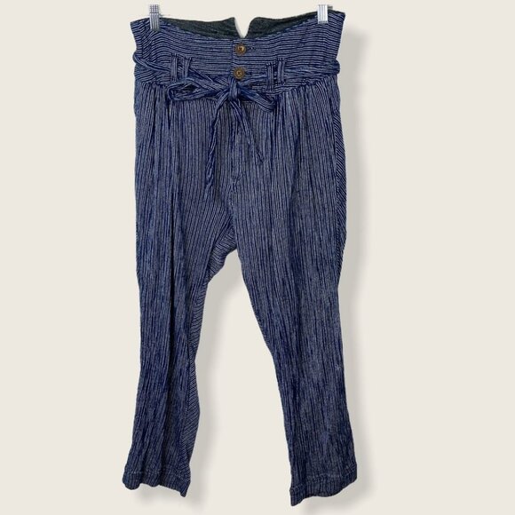 FREE People Paperbag Waist Pants Rumors Yarn Dye Blue Harem Size XS Bohemian - Picture 4 of 13